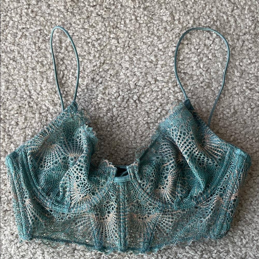 NWOT Free People Teal and Gold Glitter Lace Bandeau